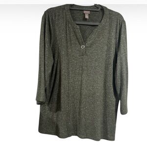 Chicos shirt knit soft 3/4 sleeve stretch olive green heathered